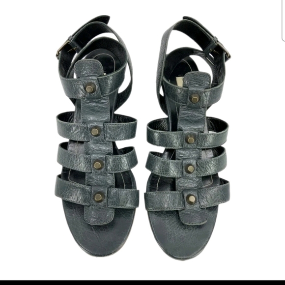 Balenciaga Womens Gray Arena Studded Gladiator Wedge 37.5 - Picture 1 of 13